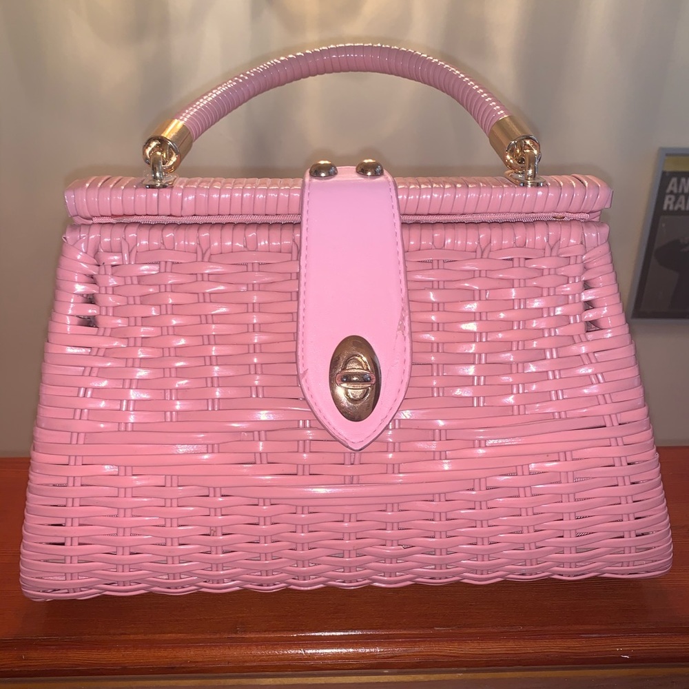 Pinup Girl Clothing Pink Wicker Bag